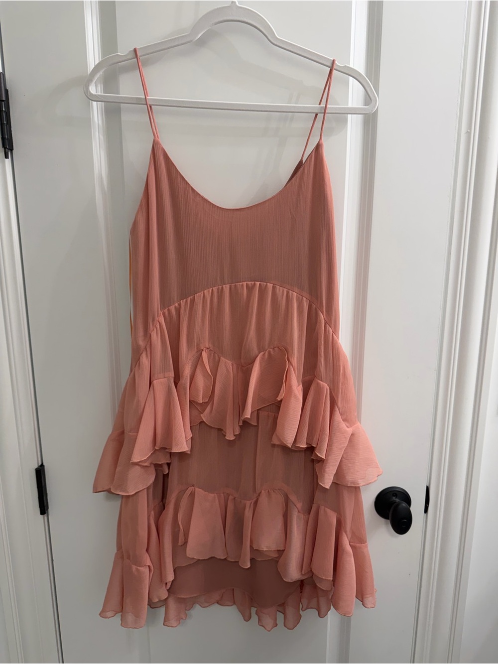 Zara Peach Ruffle Tiered Spaghetti Strap Dress